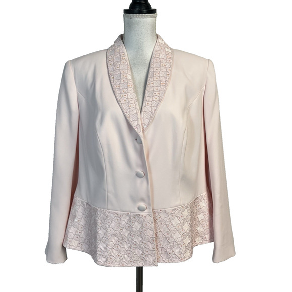 John Meyer Blazer Jacket Plus size 14W Pink Embroidery Sequins Wedding Evening - Picture 1 of 12